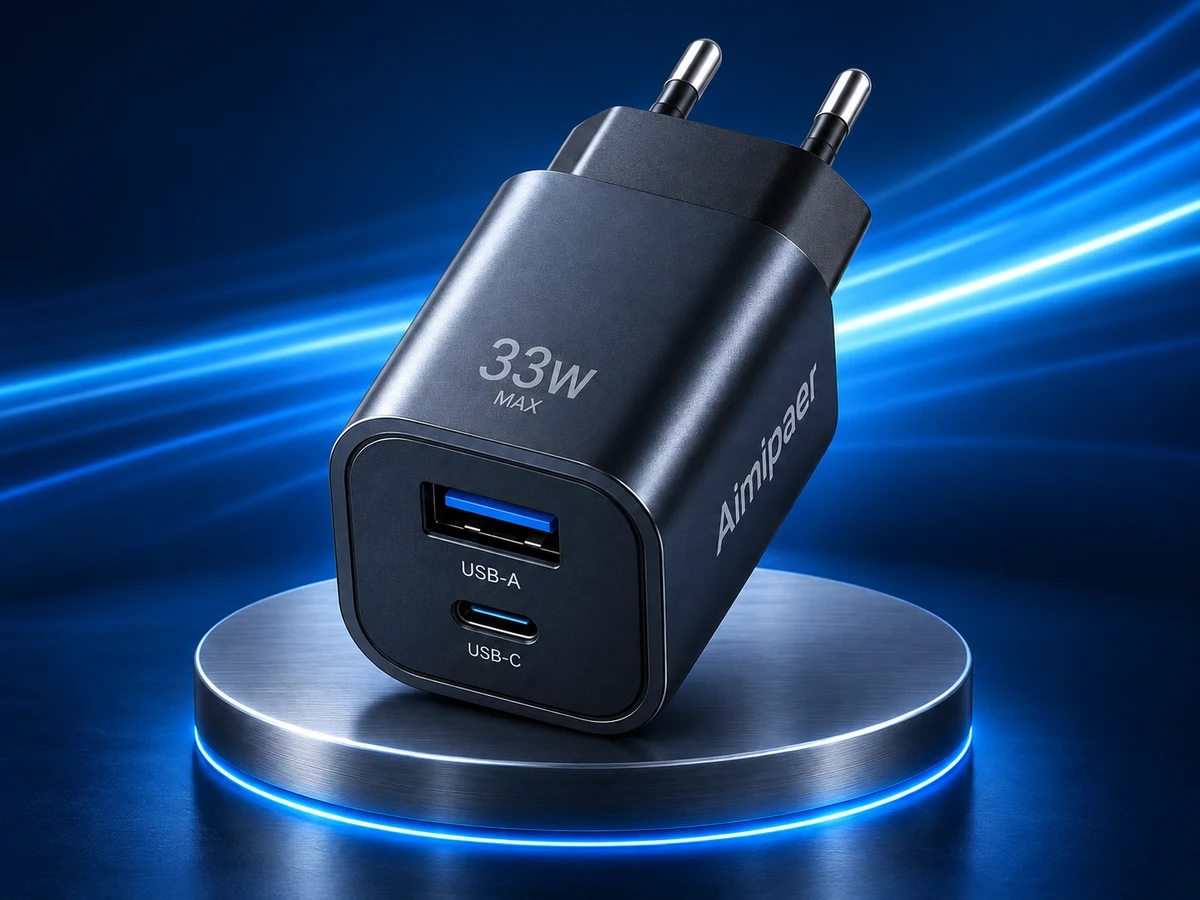 33W USB + USB-C Dual-Port Fast Charger product visualization
