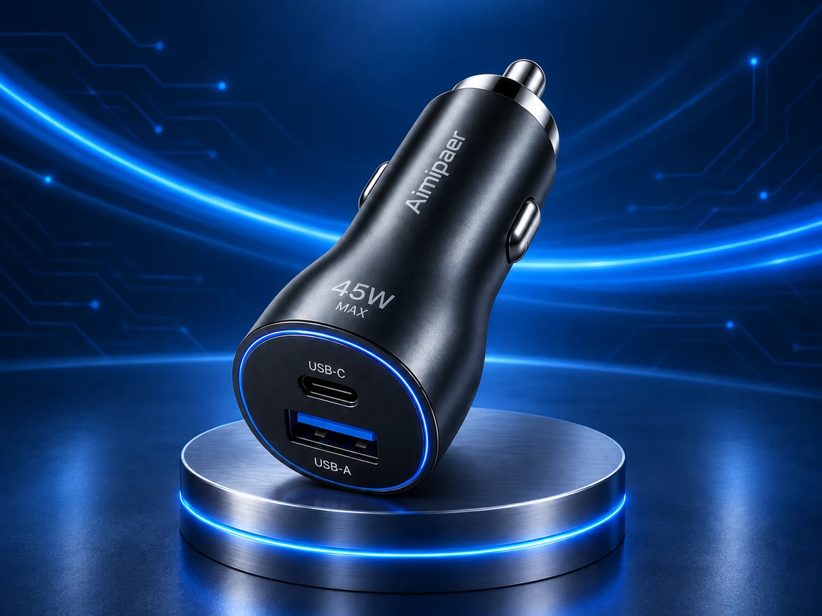 45W USB-C + USB-A Car Charger product visualization