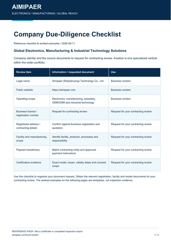 First page of Company Due-Diligence Checklist & Examples