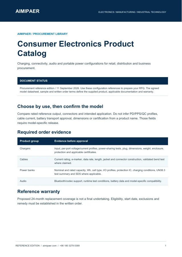 First page of Consumer Electronics Product Catalog