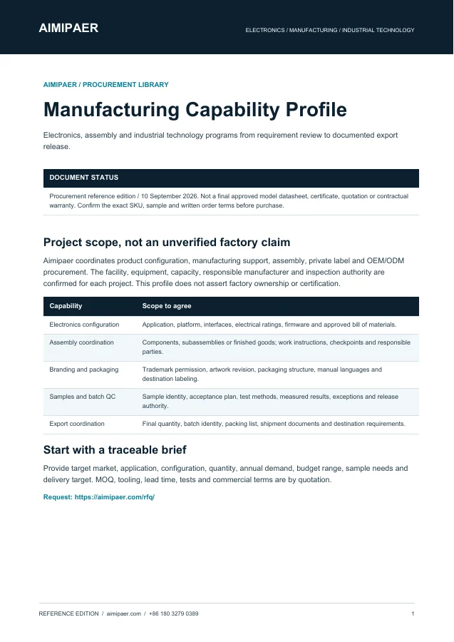 First page of Manufacturing Capability Profile