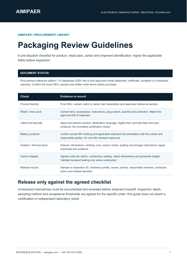 First page of Packaging Review Guidelines